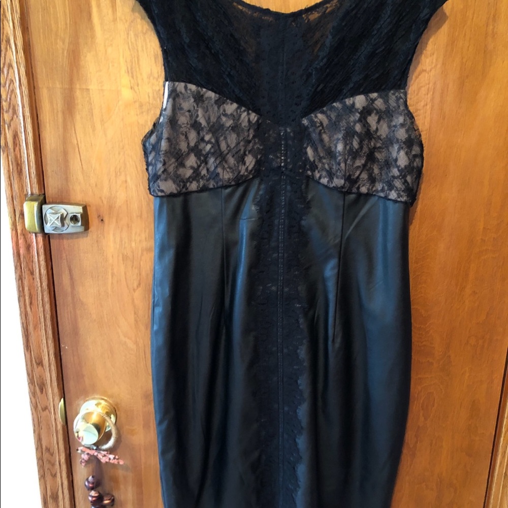 Cocktail half leather and lace dress